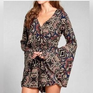ABERCROMBIE & FITCH Romper Womens M Bell Sleeves Bohemian Retro 70s 80s Festival